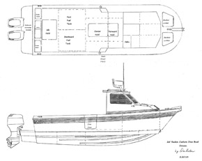 Radon Signature 26 Drawing -- shown with outboards